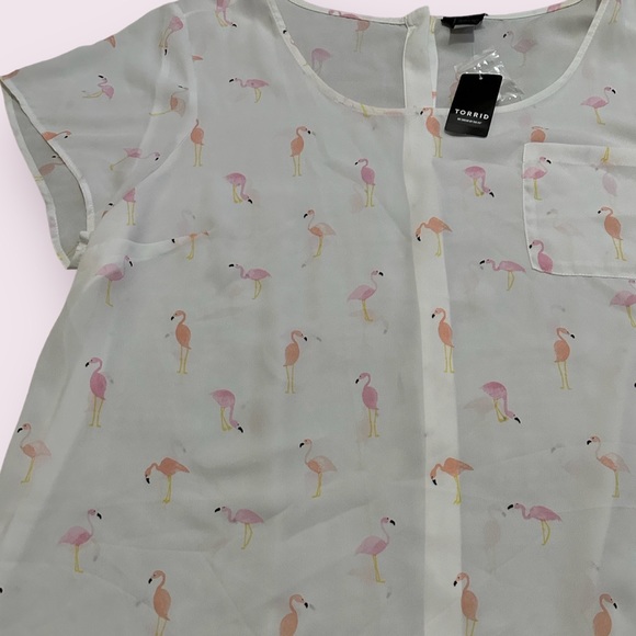 NWT Women’s Torrid Sheer White Pink Flamingo Print Short Sleeve Top Size 3X - Picture 2 of 6